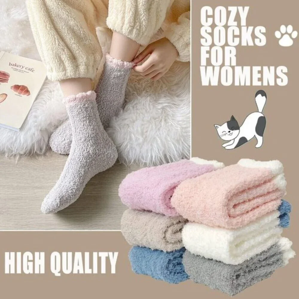 Ginmewrae Womens Cozy Fuzzy Socks Fluffy Slipper Winter Warm 6-Pack US 5-10